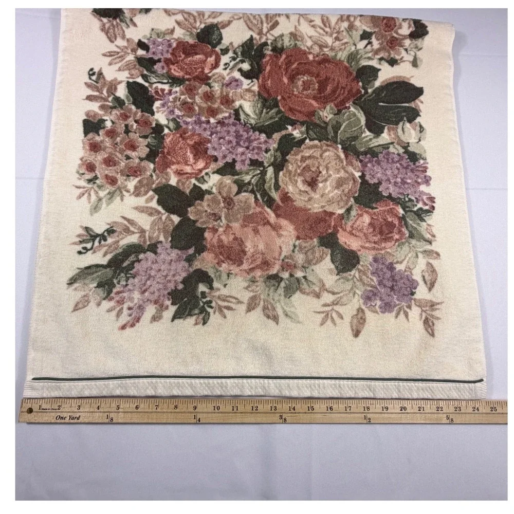 Croscill Home Fashions Vintage Floral Rose Lilac Cotton Hand Towel Cream Bundle